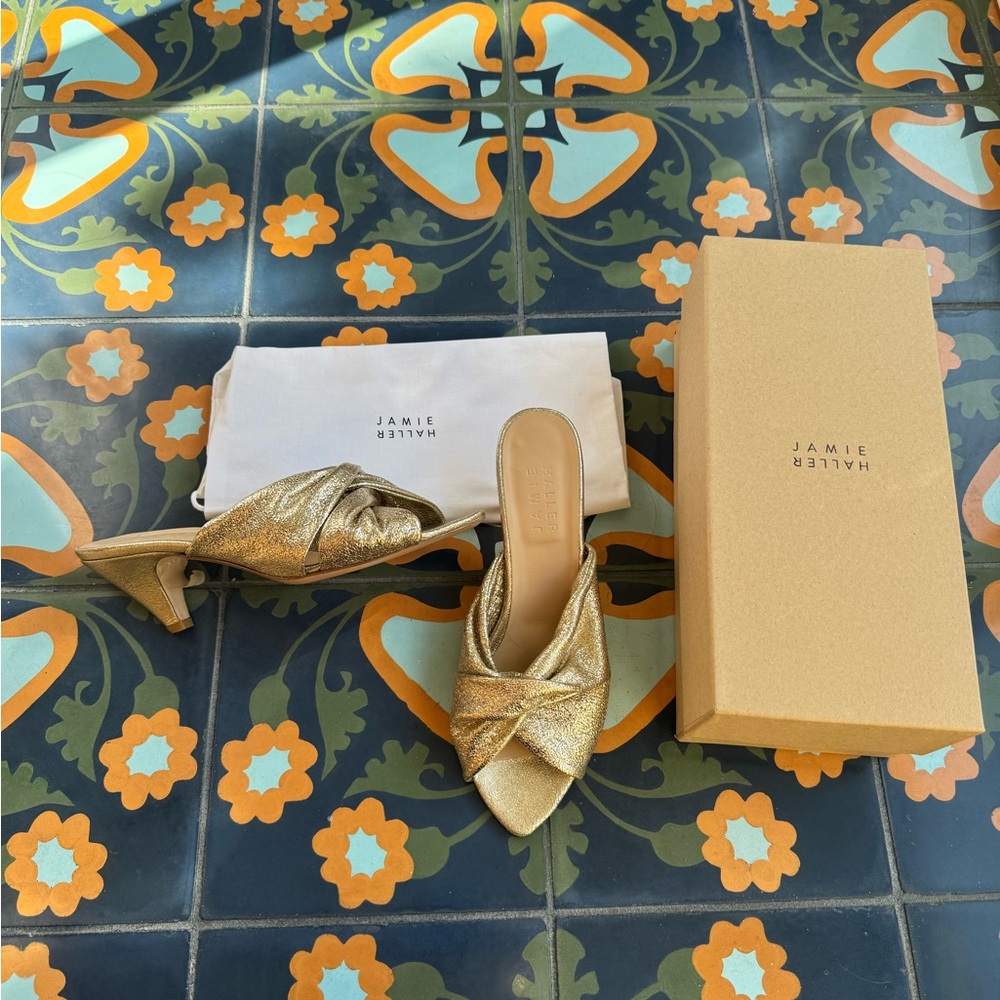 Jamie Haller Gold Metallic Knot Heels Size 10/40